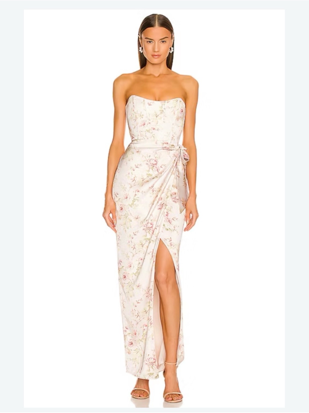 V. Chapman Strapless Floral Wrap Maxi Dress In Ivory And Pink